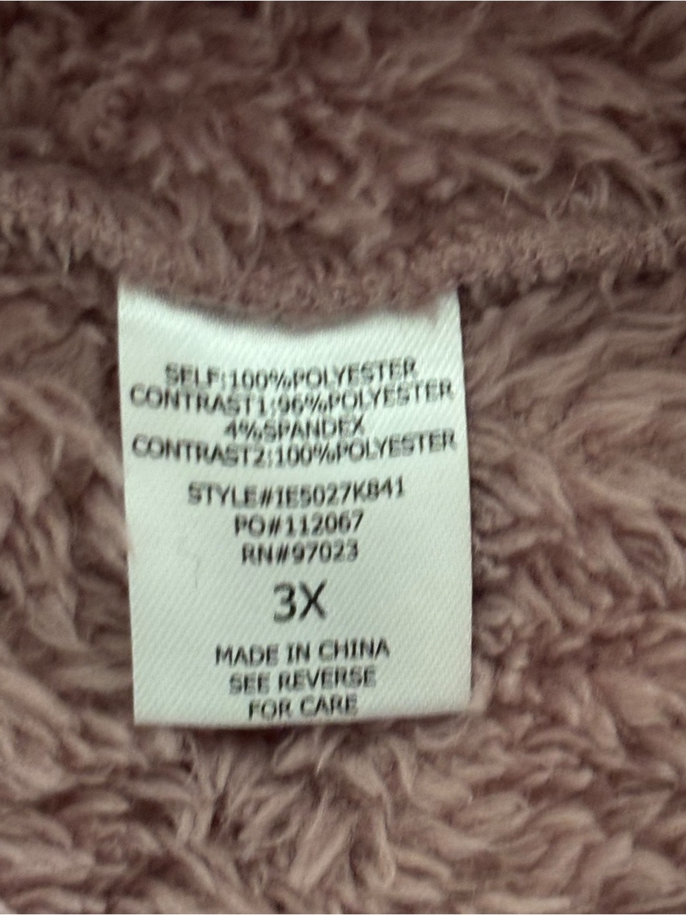 Rebellious One Women's Plus 3X Mauve Pink Sherpa Teddy Full Zip Hooded Jacket - Picture 6 of 6